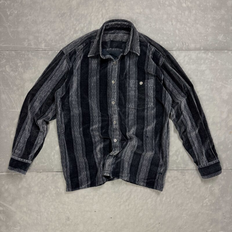 Vintage gruba koszula welurowa w paski retro oversize 90s (XL)