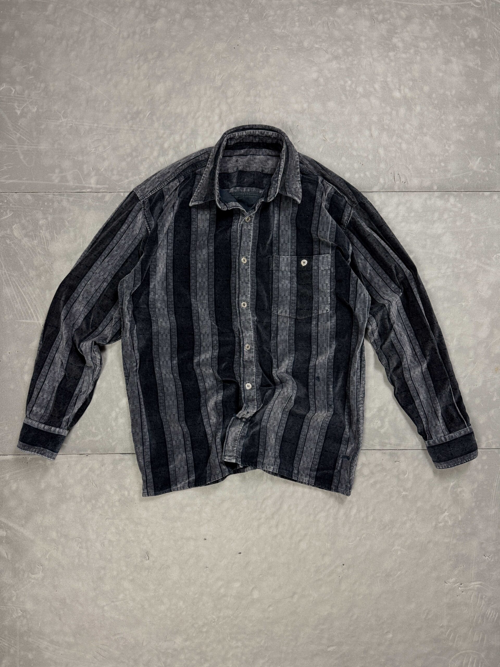 Vintage gruba koszula welurowa w paski retro oversize 90s (XL)