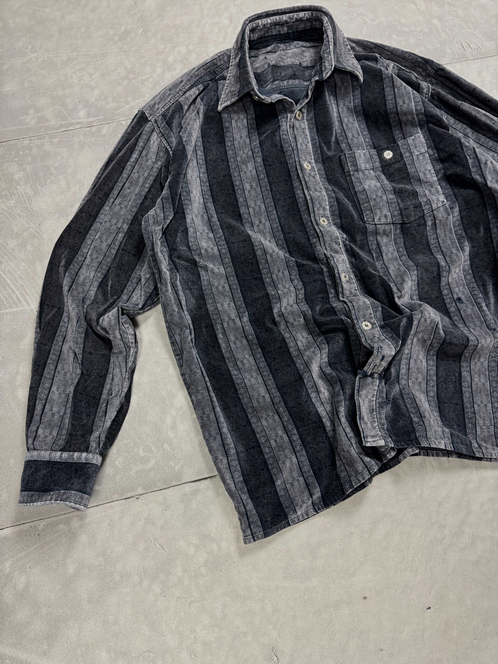 Vintage gruba koszula welurowa w paski retro oversize 90s (XL) - obrazek 3