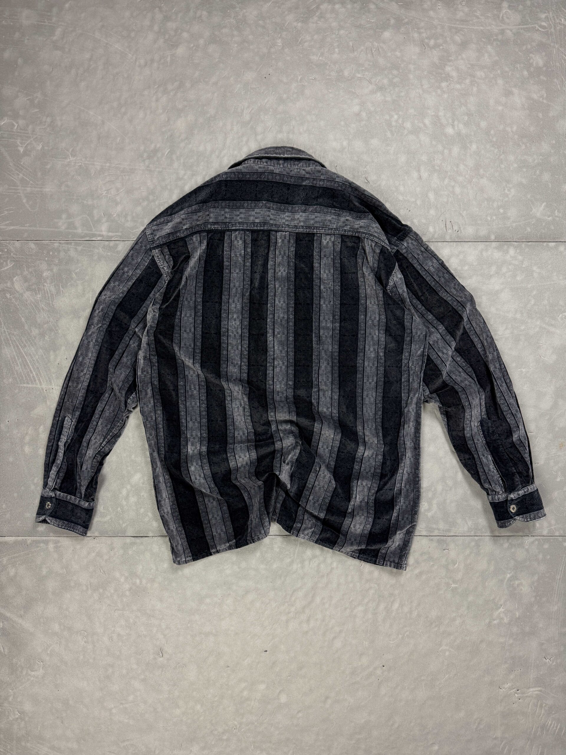 Vintage gruba koszula welurowa w paski retro oversize 90s (XL) - obrazek 2