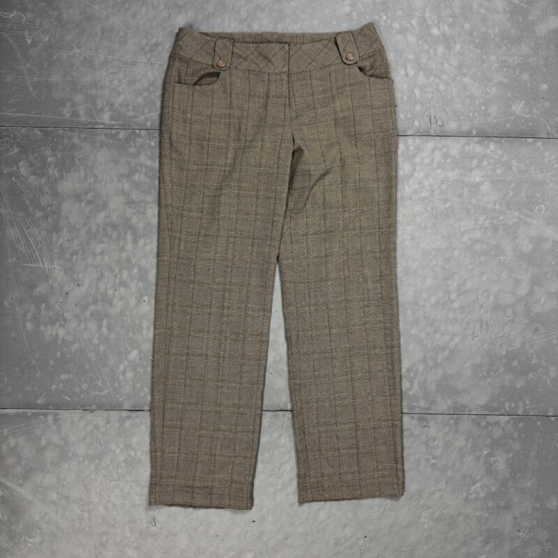 Vintage brązowe spodnie garniturowe w kratkę 90s (M/L)