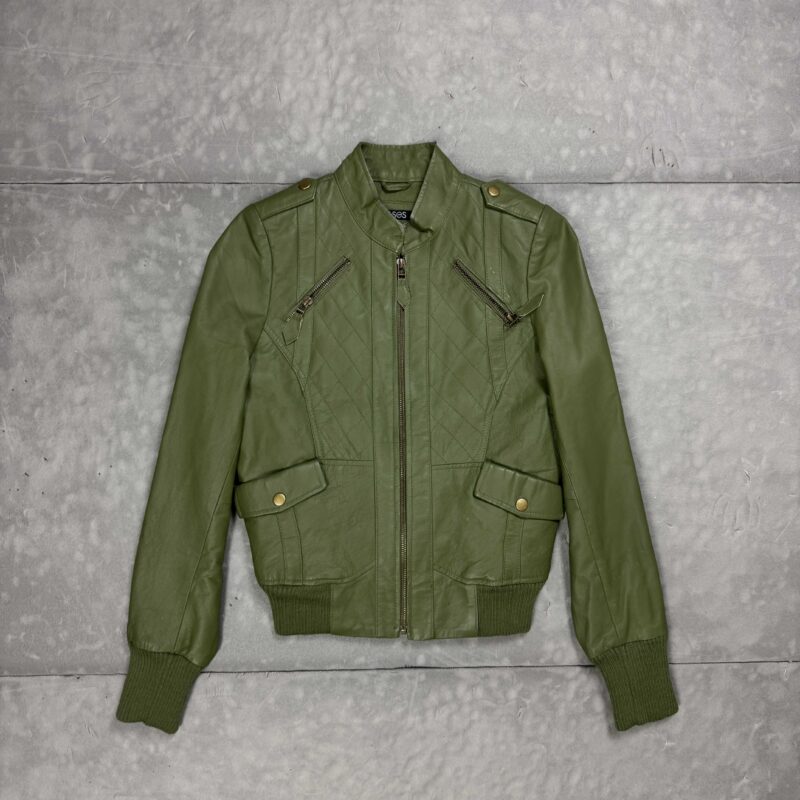 ASOS zielona kurtka skórzana damska biker leather jacket (S)