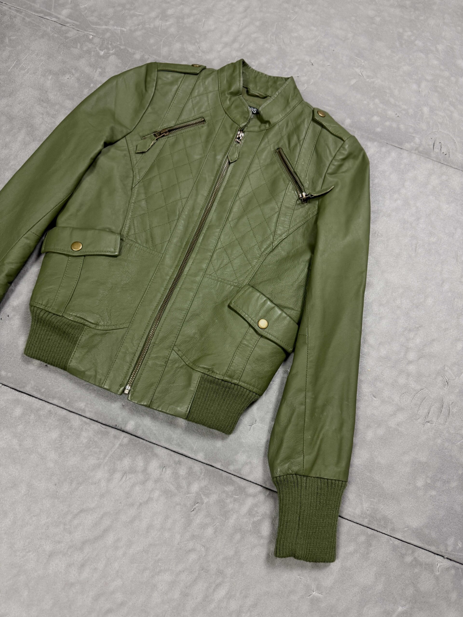 ASOS zielona kurtka skórzana damska biker leather jacket (S) - obrazek 3