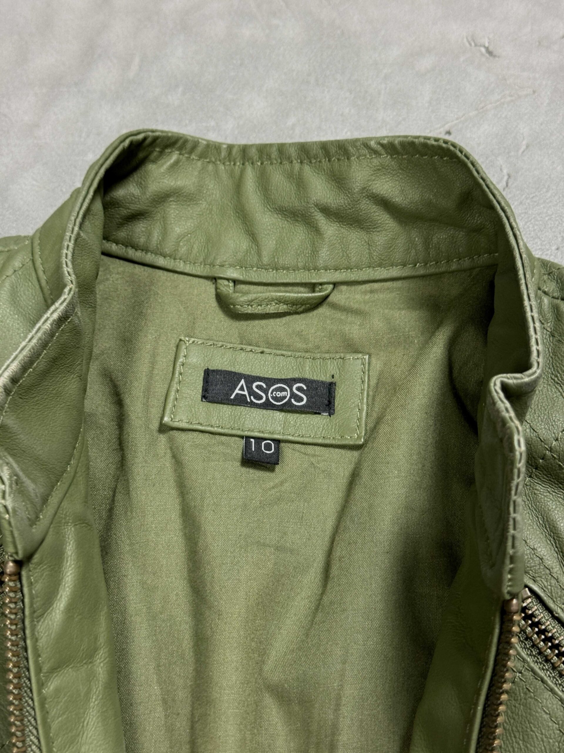 ASOS zielona kurtka skórzana damska biker leather jacket (S) - obrazek 4