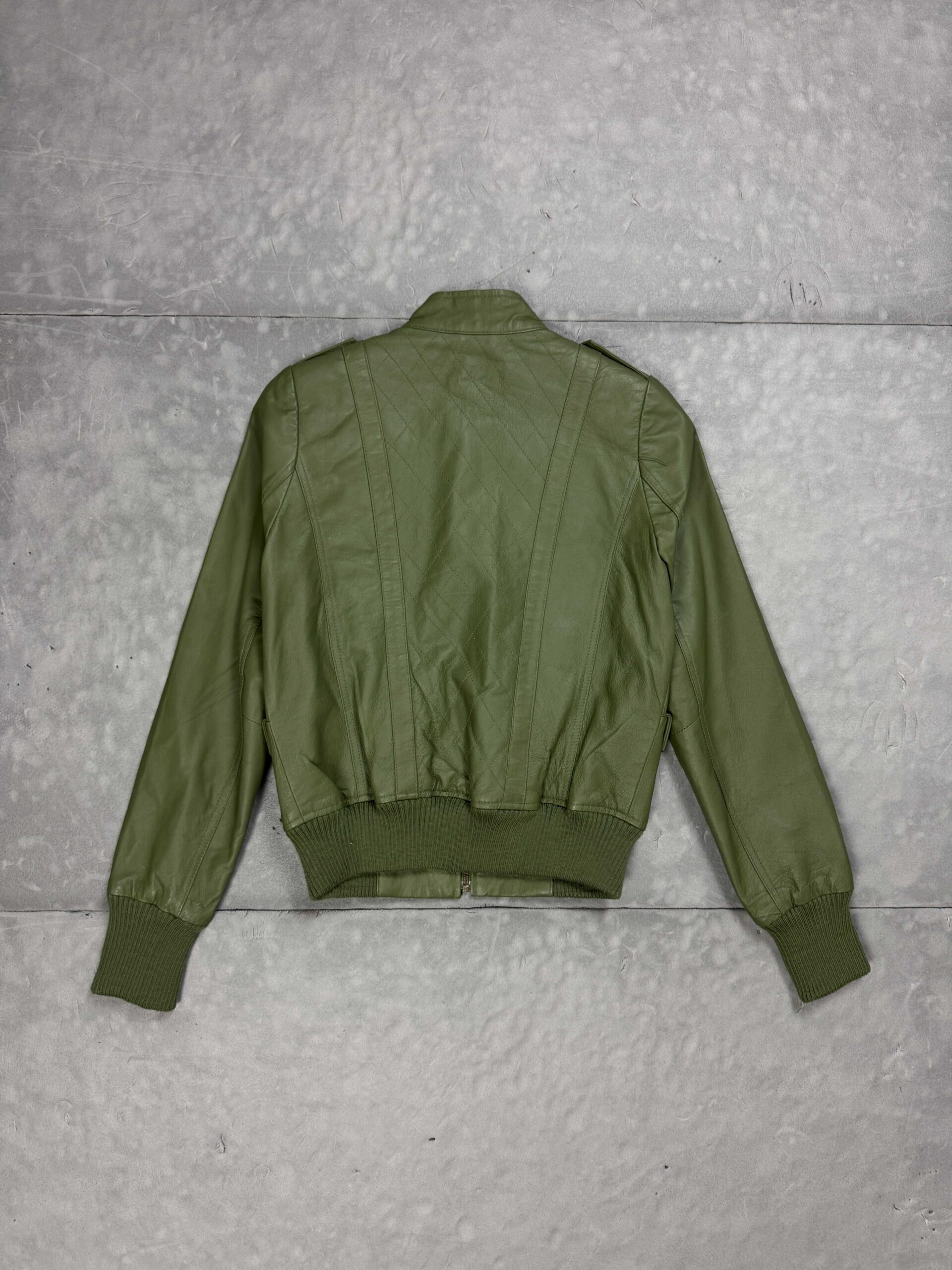 ASOS zielona kurtka skórzana damska biker leather jacket (S) - obrazek 2