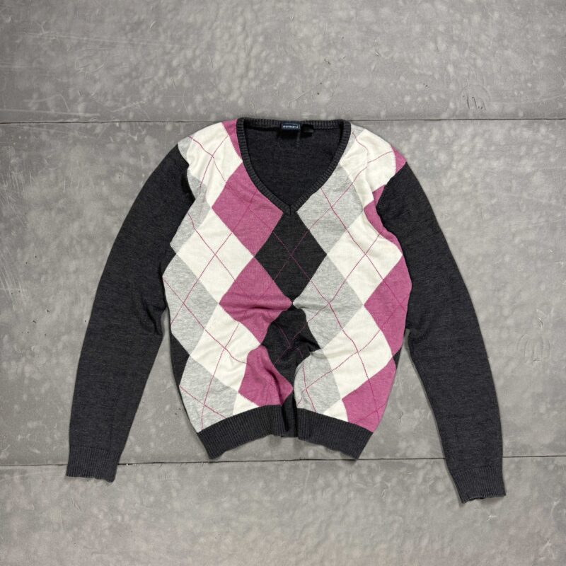 Vintage sweterek w romby retro 90s diamond pattern (S)