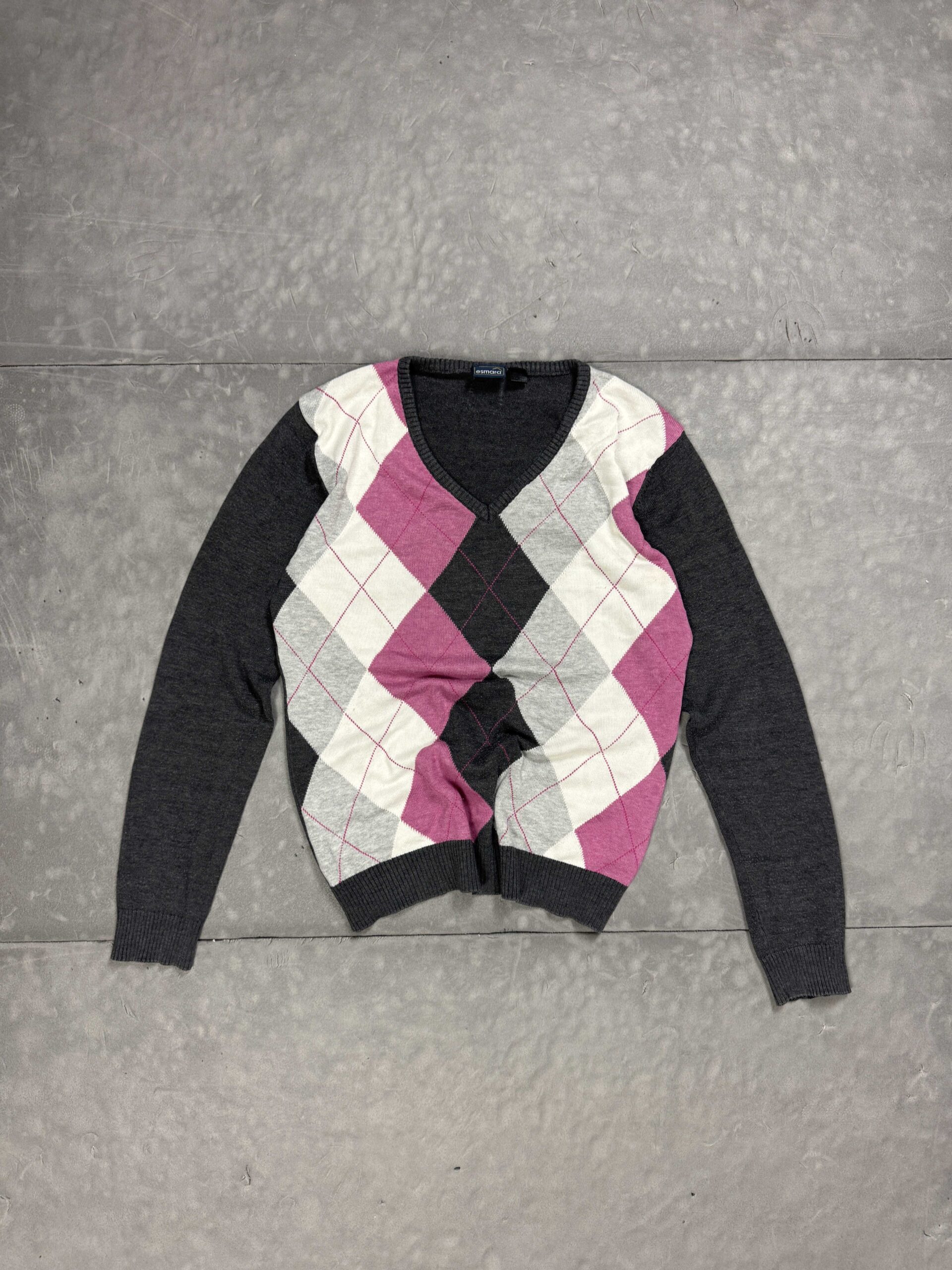 Vintage sweterek w romby retro 90s diamond pattern (S)