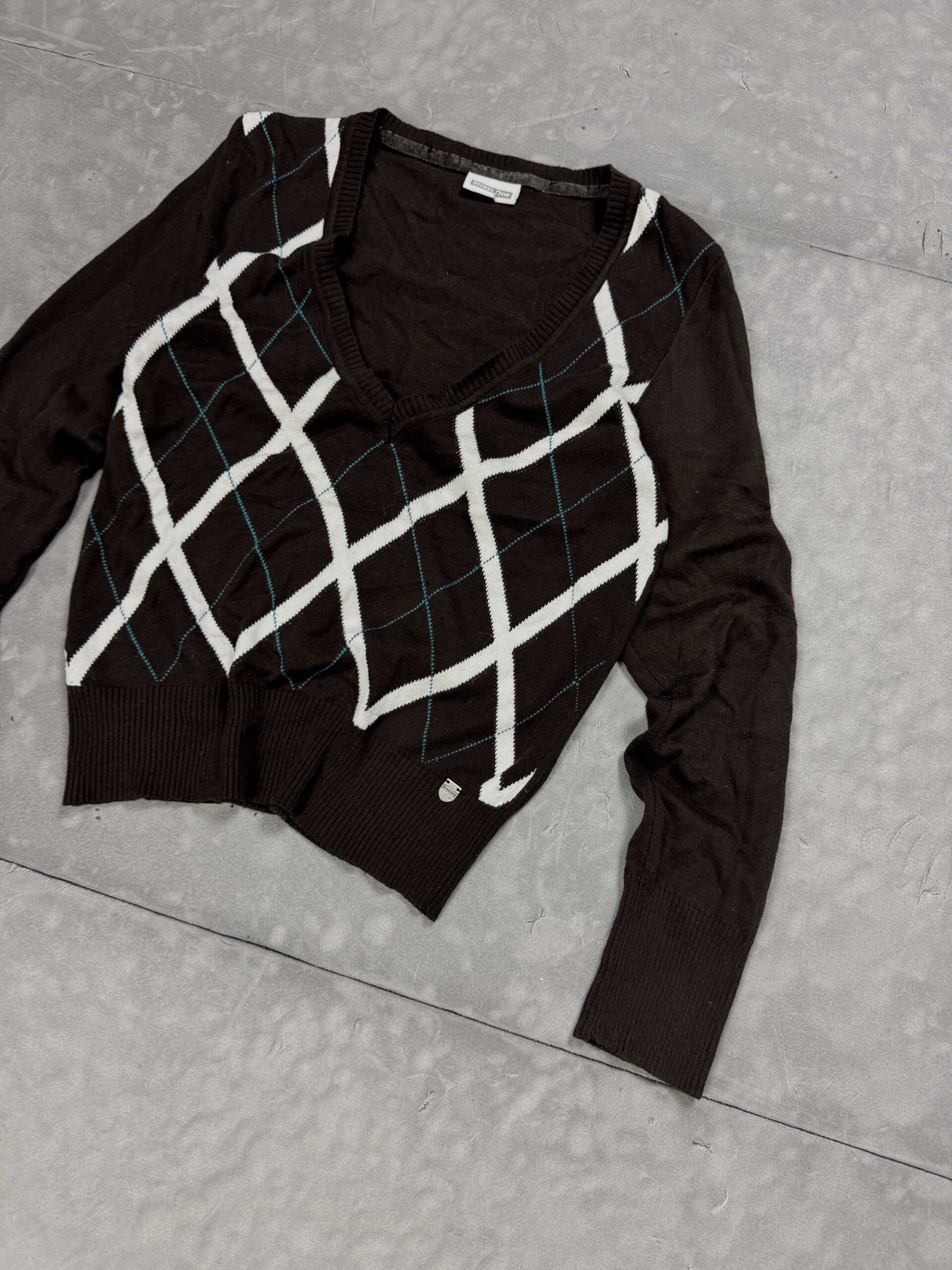 Vintage sweterek w romby retro 90s diamond pattern (M) - obrazek 3
