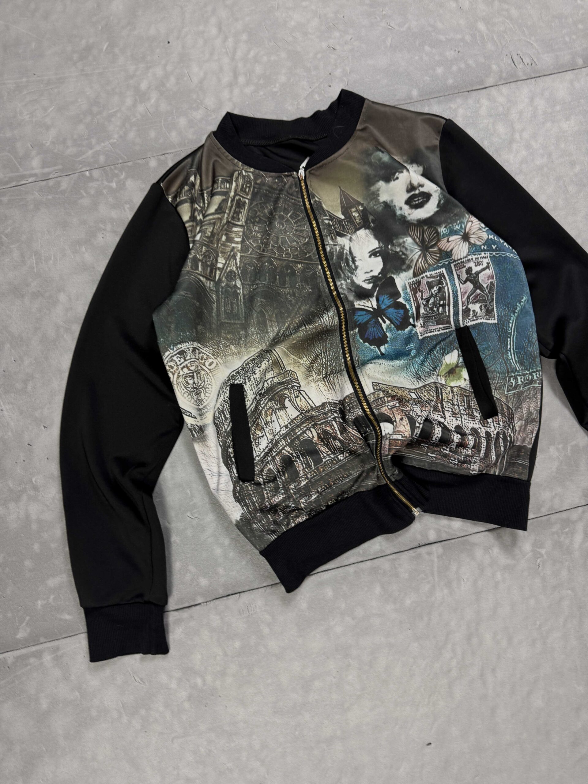 Vintage zapinana bluza overprint zip y2k (M) - obrazek 3