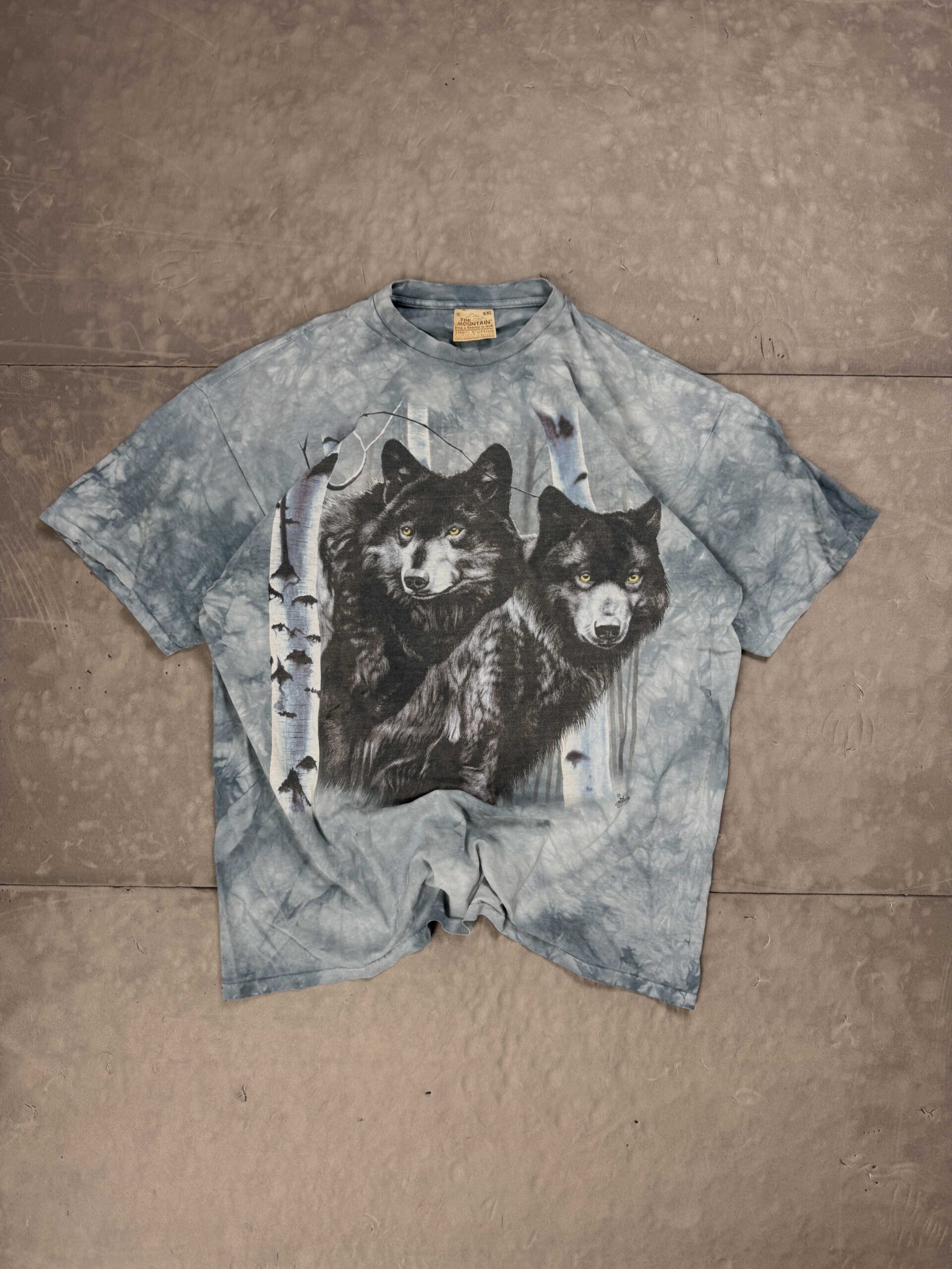 Vintage oversize tie dye T-shirt koszulka z nadrukiem wilków (XXL)