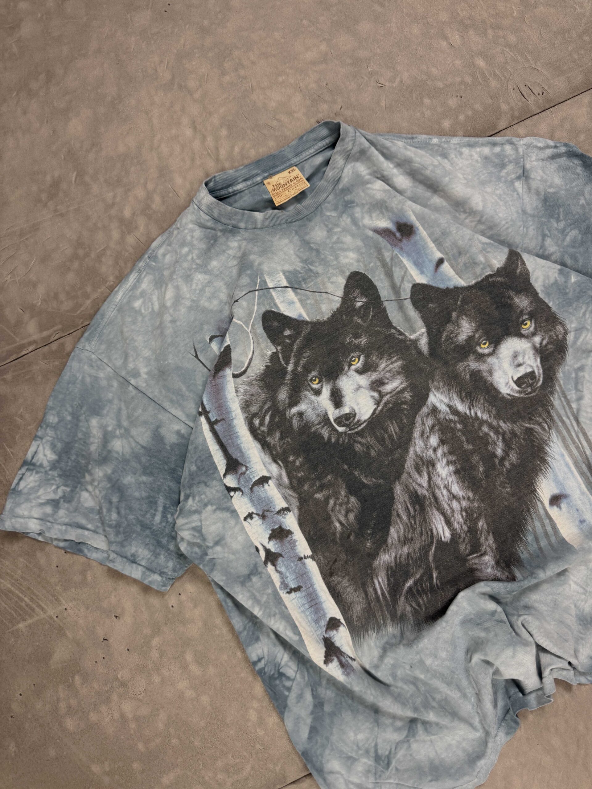 Vintage oversize tie dye T-shirt koszulka z nadrukiem wilków (XXL) - obrazek 3
