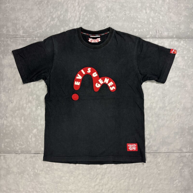 Vintage washed Evisu T-shirt koszulka z dużym haftem y2k (M)